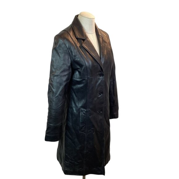 Wilsons Leather Pelle Studio Womens Medium Long Italian Leather Trench Coat Blac - Picture 6 of 13